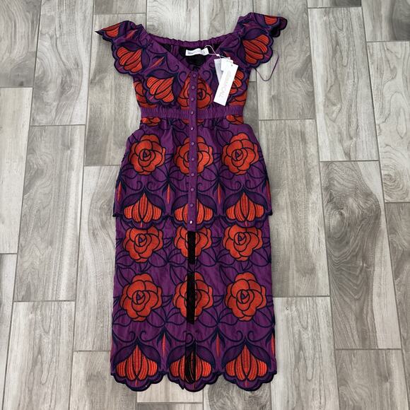 Alice Mccall Tutti Frutti Dress In Violet Floral Midi V Neck Button Up Slit NWT - Picture 1 of 12